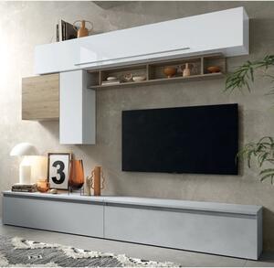 Belek High Gloss Entertainment Unit In White Gesso And Cadiz Oak