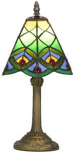 HOMCOM Tiffany-Style Table Lamp with Geometric Patterns, Handcrafted Antique Stained Glass Bedside Lamp for Living Room and Bedroom, E27 Socket, Green