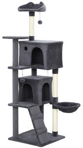 PawHut 160cm Large Cat Tree Tower with Sisal Scratching Posts, Condos, Plush Perches, Hammock, Ladder, Dark Grey