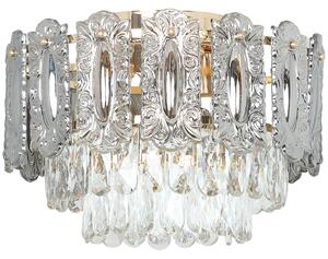 HOMCOM Chandelier Ceiling Light, 3-Light Vintage Flush Mount Fixture with Dual Crystal and Smoke Glass Shade, LED Ceiling Light for Living Room Bedroom, 3 E27 Sockets, Bulbs Not Included, Gold Tone