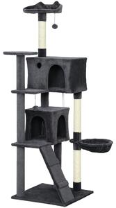 PawHut 180cm Large Cat Tree Tower with Sisal Scratching Posts, Condos, Plush Perches, Hammock, Ladder, Dark Grey