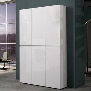 Maestro High Gloss Shoe Cabinet Tall 6 Doors 20 Shelves In White