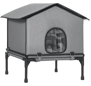 PawHut Outdoor Cat House, Waterproof Insulated Cat Kennel with Elevated Base, Foldable Feral Kitty Shelter for Kittens, Grey