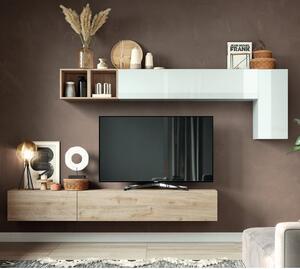 Exeter High Gloss Entertainment Unit In White And Cadiz Oak