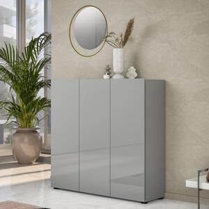 Maestro High Gloss Shoe Cabinet 3 Doors 10 Shelves In Grey