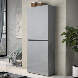 Maestro High Gloss Shoe Cabinet Tall 4 Doors 10 Shelves In Grey