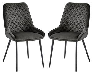 Sanford Grey Velvet Dining Chairs With Black Legs In Pair