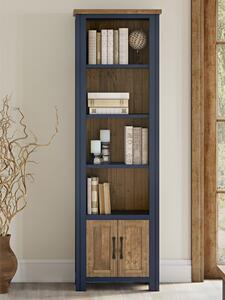 Savona Wooden Open Bookcase Narrow With 2 Doors In Blue