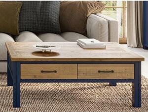 Savona Wooden Coffee Table With 4 Drawers In Oak And Blue