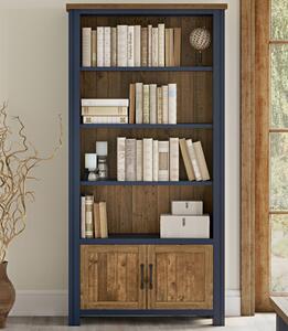 Savona Wooden Large Open Bookcase With 2 Doors In Blue