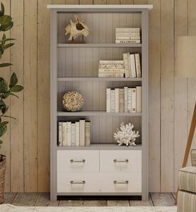 Gilford Wooden Large Open Bookcase With 3 Drawers In Grey