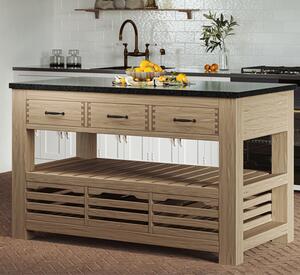 Kavala Black Granite Top Kitchen Island With 3 Drawers In Oak