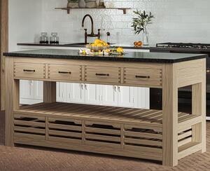 Kavala Black Granite Top Kitchen Island With 4 Drawers In Oak