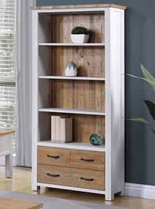 Savona Wooden Large Open Bookcase With 3 Drawers In White