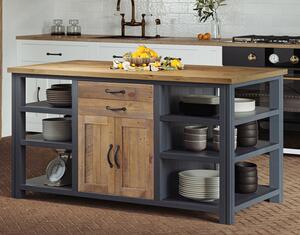 Savona Wooden Kitchen Island With 2 Doors 2 Drawers In Blue