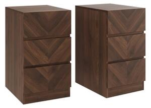 Ciana Royal Walnut Wooden Bedside Cabinet 3 Drawers In Pair