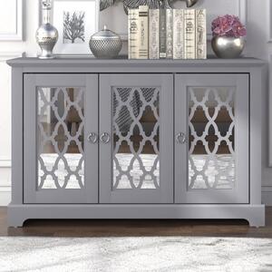 Herceg Wooden Sideboard With 3 Mirrored Doors In Cool Grey