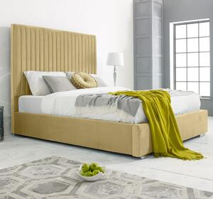 Medan Plush Velvet Double Bed In Beige