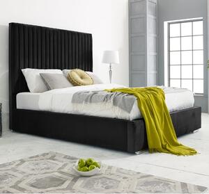 Medan Plush Velvet Small Double Bed In Black