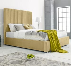 Medan Plush Velvet Small Double Bed In Beige