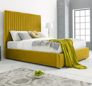 Medan Plush Velvet Small Double Bed In Mustard Gold