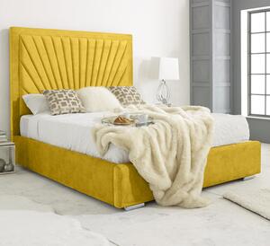 Darwin Plush Velvet Double Bed In Mustard Gold