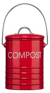 Morden Metal Compost Bin In Red With Handle