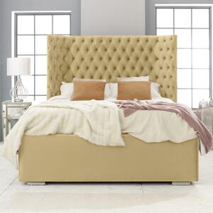 Prague Plush Velvet Small Double Bed In Beige