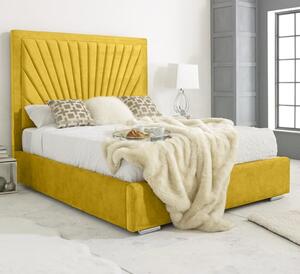 Darwin Plush Velvet Small Double Bed In Mustard Gold