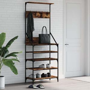 Fremont Wooden Clothes Rack With Shoe Storage In Smoked Oak