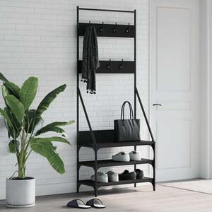 Hebron Wooden Clothes Rack With Shoe Storage In Black