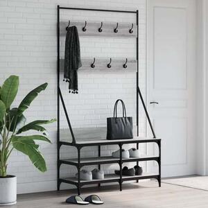 Denton Wooden Clothes Rack With Shoe Storage In Grey Sonoma Oak