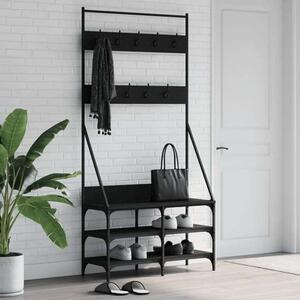 Jasper Wooden Clothes Rack With Shoe Storage In Black