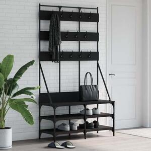 Camrose Wooden Clothes Rack With Shoe Storage In Black