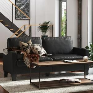 Riga Faux Leather 2 Seater Sofa With Wood Legs In Black