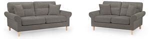 Fairfax Fabric 3+2 Seater Sofa Set In Mocha With Oak Wooden Legs