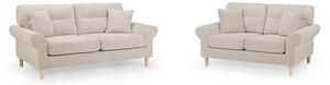 Fairfax Fabric 3+2 Seater Sofa Set In Beige With Oak Wooden Legs