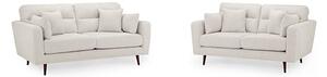 Zurich Fabric 3+2 Seater Sofa Set In Beige With Brown Wooden Legs