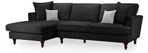 Beloit Fabric Left Hand Corner Sofa In Black With Wooden Legs