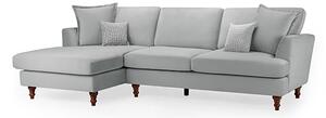 Beloit Fabric Left Hand Corner Sofa In Grey With Wooden Legs