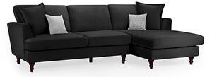 Beloit Fabric Right Hand Corner Sofa In Black With Wooden Legs