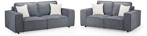 Mack Fabric 3+2 Seater Sofa Set In Slate With Black Wooden Feets