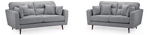 Zurich Fabric 3+2 Seater Sofa Set In Grey With Brown Wooden Legs