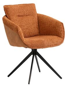 Natick Boucle Fabric Dining Armchair In Rust With Black Legs