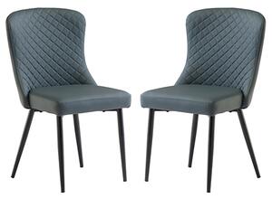 Hailey Blue Faux Leather Dining Chairs With Black Legs In Pair