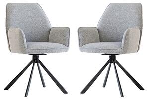 Harris Swivel Grey Boucle Fabric Dining Chairs In Pair