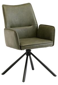 Galena Faux Leather Dining Armchair In Green With Black Legs