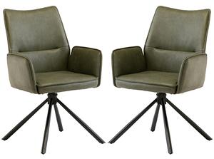 Galena Green Faux Leather Dining Armchairs In Pair