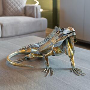 Carlton Iron Iguana Sculpture In Rustic gold