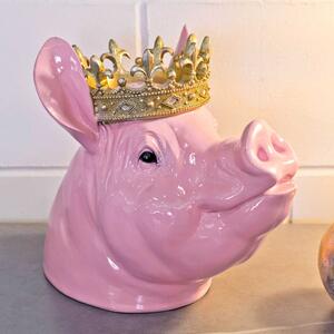 Alton Resin Crown Pig Bust Sculpture In Pink And Gold